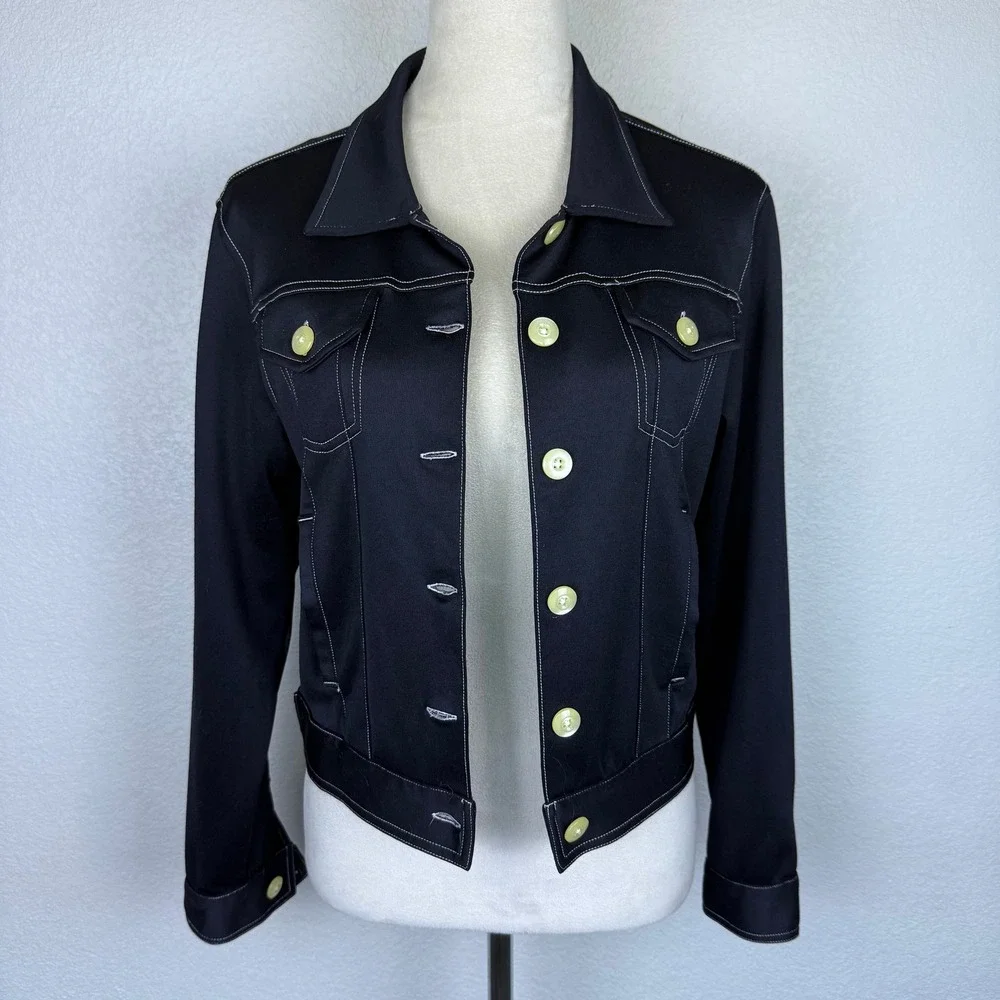 Buki Collect Neo-Tech Black Jacket 4 Way Stretch White Stitch Button Front Style